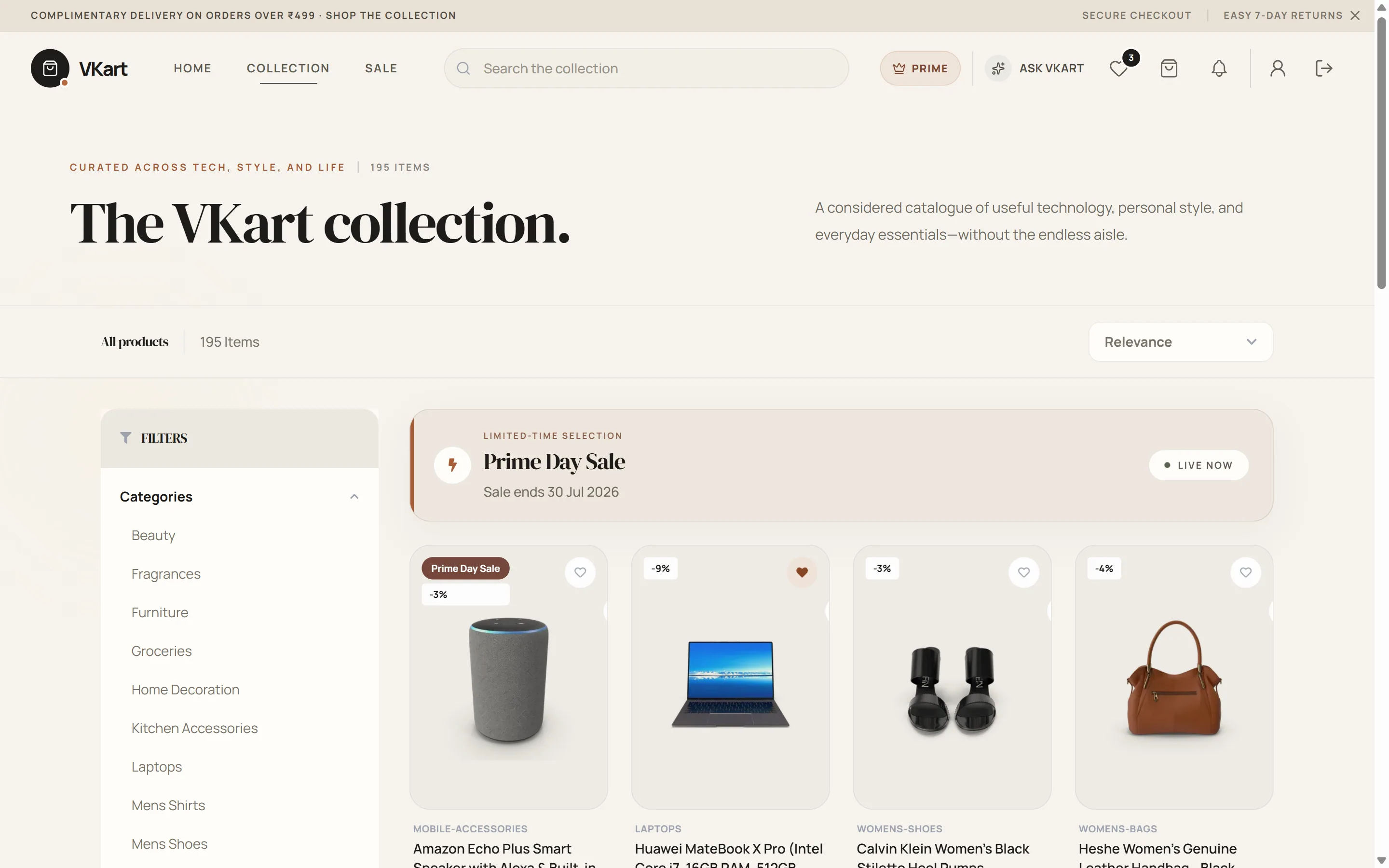 VKart product collection page